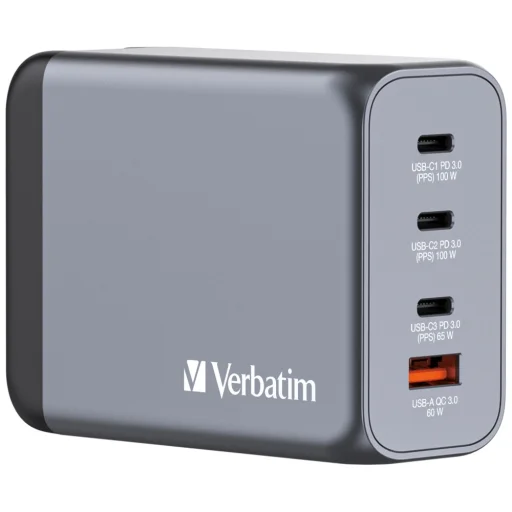 Verbatim GaN 200W Fali Töltő 3xUSB-C/USB-A + EU/UK/US Adapter GNC-200 32204 - 1