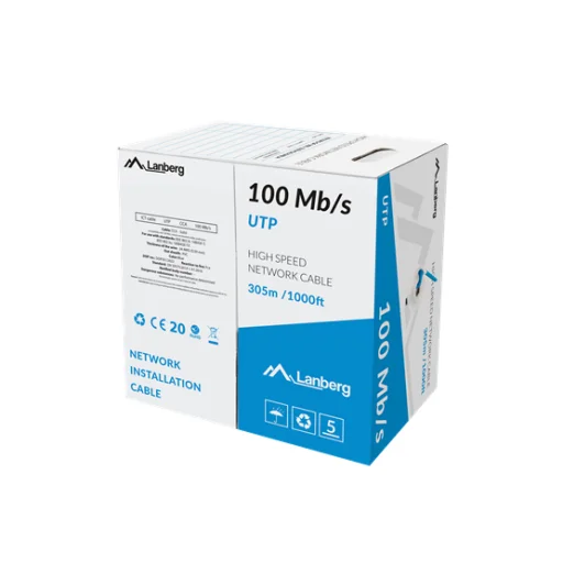 Lanberg Cat.5e U/UTP rézzel bevont (CCA) fali kábel 305m, AWG24, PVC, 100Mhz, Fca, kék - 2