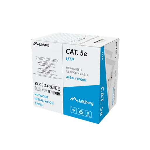 Lanberg Cat.5e U/UTP rézzel bevont (CCA) fali kábel 305m, AWG24, PVC, 100Mhz, Fca, szürke - 1