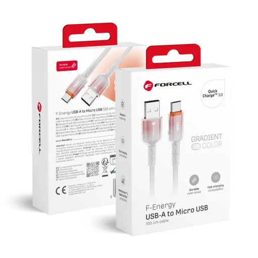 FORCELL F-ENERGY C351 kábel USB A-ról Micro USB-re QC3.0 2,4A 18W Gradiens 1 m fehér - 1