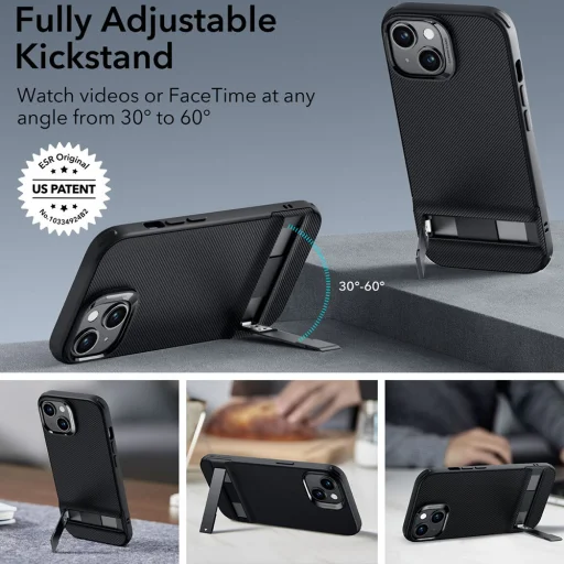 iPhone 15 Plus Translucent Black ESR Air Shield Boost Kickstand tok - 7