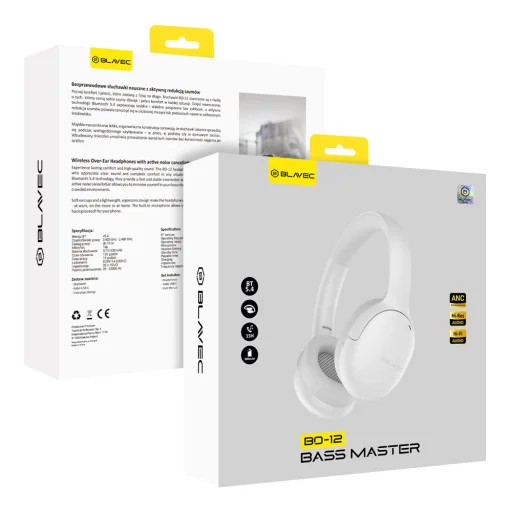 Blavec Over-ear Bluetooth fejhallgató BO-12 Bass Master ANC (BO12-W) fehér - 9