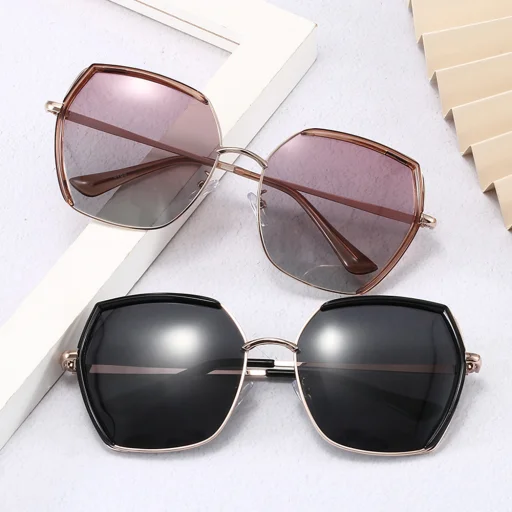 Napszemüveg Techsuit Polarized (9768) - Hatszögletű, UV védelemmel és fém kerettel - Barna / Arany / Rózsaszín. - 2