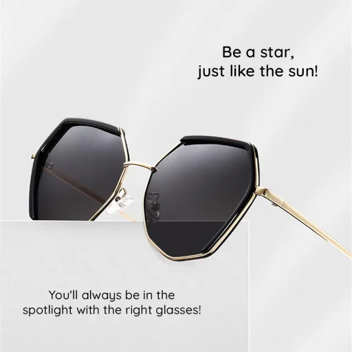 Napszemüveg Techsuit Polarized (9768) - Hatszögletű, UV védelemmel és fém kerettel - Barna / Arany / Rózsaszín. - 5