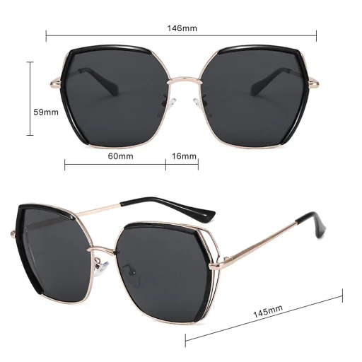 Napszemüveg Techsuit Polarized (9768) - Hatszögletű, UV védelemmel és fém kerettel - Barna / Arany / Rózsaszín. - 7