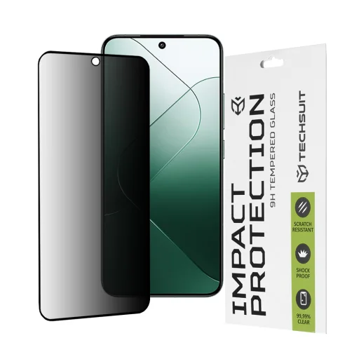 Xiaomi 14 Techsuit - 111D Privacy Full Glue - Fekete üvegfólia - 1