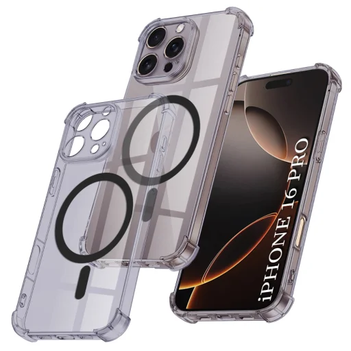 iPhone 16 Pro Smoke Black Techsuit - Shockproof Clear Silicone MagSafe tok - 1