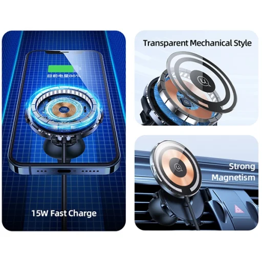 Szellőzőbe szerelhető átlátszó USAMS CD164DZ02 mágneses vezeték nélküli autós tartó 15W 2 az 1-ben - 3