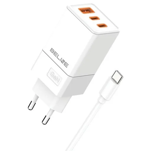 Beline 2x USB-C + 1x USB 65W + USB-C kábel fehér PD 3.0 + QC 3.0 BLN3CW65C GaN töltő - 1