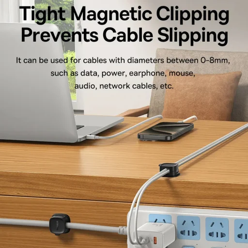 Baseus Kábelrendező Lite Series Mágneses (B01331106211-00) - 3 darab, 3M ragasztó - Fehér - 5