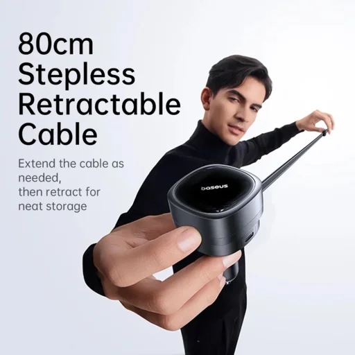 Baseus Autós töltő PrimeTrip VR1 (C00069001121-00) - Visszahúzható kábel, 2 x Type-C, USB, 60 W - Fekete - 10