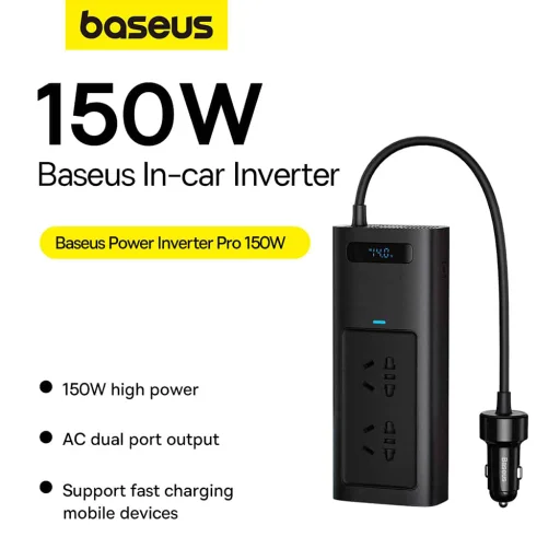 Baseus Power Inverter Pro (CGNB020101) USB, 2x Type-C, 220V CN/US/EU dugó, 150W, Fekete - 5
