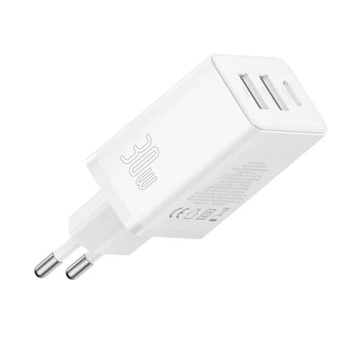 Wall Charger Baseus GaN 2x USB, Type-C, Gyors töltés, 30W - Fehér - 4