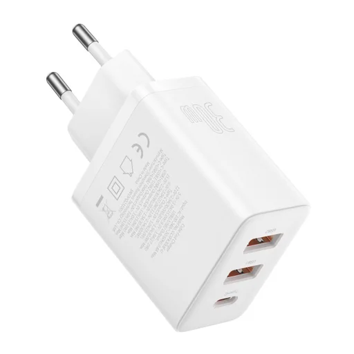 Wall Charger Baseus GaN 2x USB, Type-C, Gyors töltés, 30W - Fehér - 5