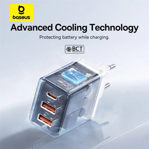 Wall Charger Baseus GaN 2x USB, Type-C, Gyors töltés, 30W - Fehér - 10