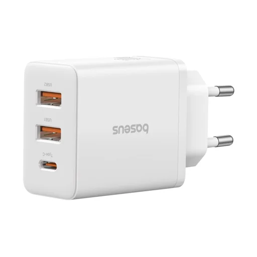 Wall Charger Baseus GaN 2x USB, Type-C, Gyors töltés, 30W - Fehér - 1
