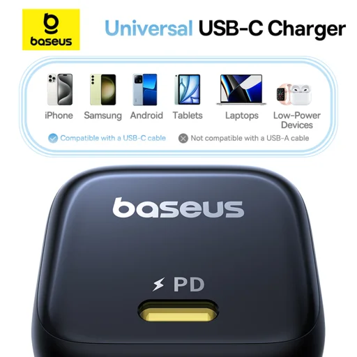 Baseus Wall Charger PicoGo (P10176800123-00) - GaN, Gyors Töltés, 45W, USB-C - Kozmikus Fekete - 6