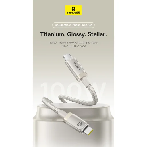 USB-C to Type-C, 100W, Gyors töltés, 480Mbps, 2m - Galaxy Titanium Gold Baseus Data Cable Titanium (P10378100G21-01) - 11