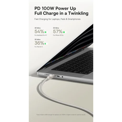 USB-C to Type-C, 100W, Gyors töltés, 480Mbps, 2m - Galaxy Titanium Gold Baseus Data Cable Titanium (P10378100G21-01) - 13