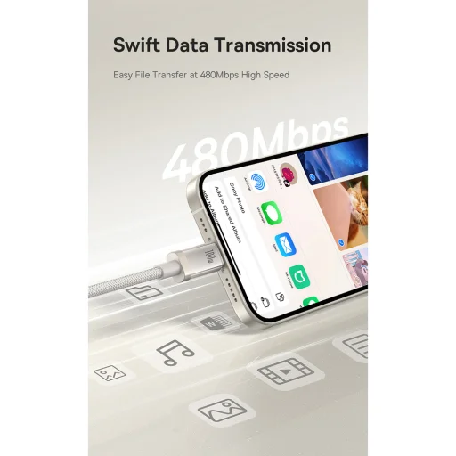 USB-C to Type-C, 100W, Gyors töltés, 480Mbps, 2m - Galaxy Titanium Gold Baseus Data Cable Titanium (P10378100G21-01) - 8