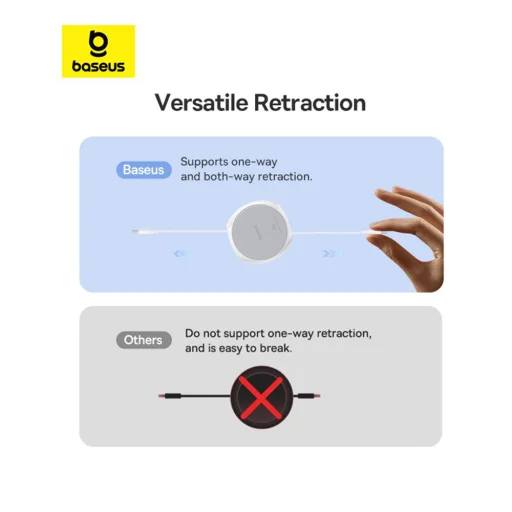 Baseus - Data Cable Pathfinder Series (P10368400211-00) - Type-C to Type-C, 100W, 1m, Visszahúzható - Holdfény Fehér - 5