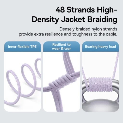 Baseus - Adatkábel Gem (P10373001511-00) - USB-C Lightninghez, Gyors töltés 20W, 1m - Nebula Purple - 3