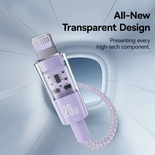 Baseus - Adatkábel Gem (P10373001511-00) - USB-C Lightninghez, Gyors töltés 20W, 1m - Nebula Purple - 4