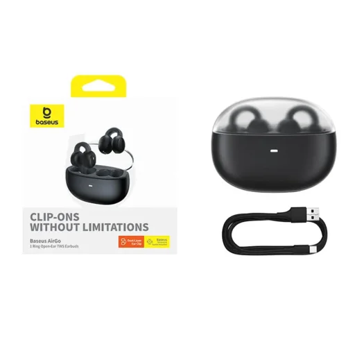 Baseus Wireless Earbuds AirGo 1 Ring (A00069201113-00) - Bluetooth 5.3, TWS, Nyitott fül Klipsz Dizájnnal - Fekete Clusteren - 5