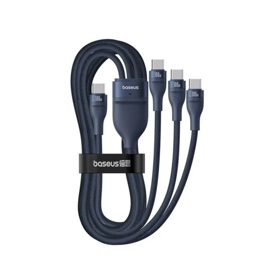 Baseus - Adatkábel Flash sorozat 3 (P10377503321-00) - Gyors töltés, USB-C 3x Type-C, 3 az 1-ben, PD100W, 480Mbps, 1,5m - Kék - 5