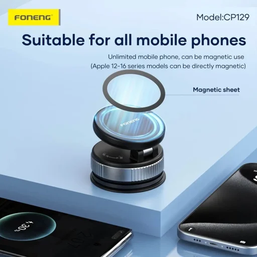 FONENG CP129 mágneses autós telefontartó Fekete Magsafe - 11