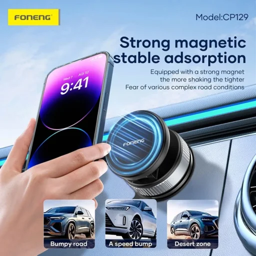 FONENG CP129 mágneses autós telefontartó Fekete Magsafe - 6