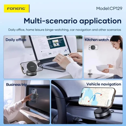 FONENG CP129 mágneses autós telefontartó Fekete Magsafe - 9