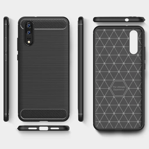 Huawei P20 Techsuit - Carbon Silicone - Fekete tok - 3