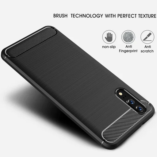 Huawei P20 Techsuit - Carbon Silicone - Fekete tok - 4