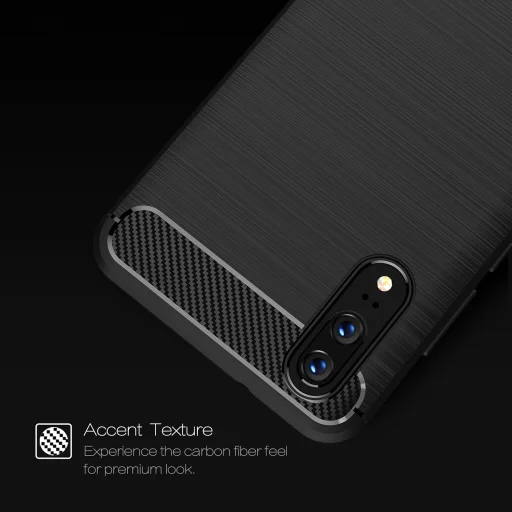 Huawei P20 Techsuit - Carbon Silicone - Fekete tok - 5