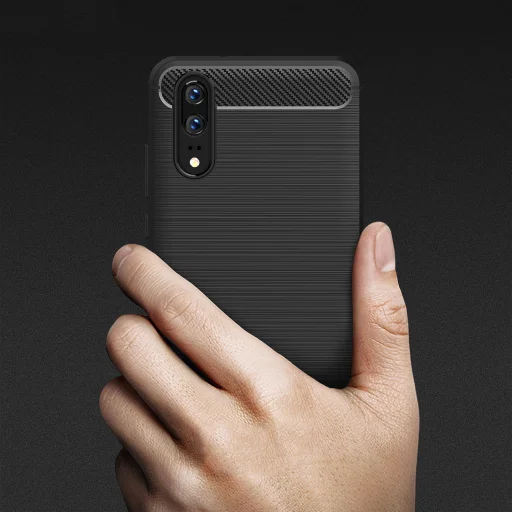 Huawei P20 Techsuit - Carbon Silicone - Fekete tok - 6