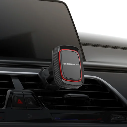 Autós tartó Techsuit MagGrip (S5) - Biztonságos mágneses rögzítés szellőzőrácsba, 360°-os forgatási szög, fémlemezekkel - Fekete/Piros. - 7