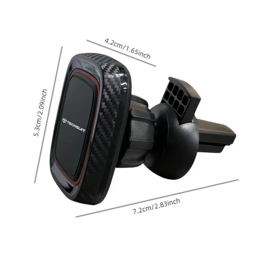 Autós tartó Techsuit MagGrip (S5) - Biztonságos mágneses rögzítés szellőzőrácsba, 360°-os forgatási szög, fémlemezekkel - Fekete/Piros. - 5