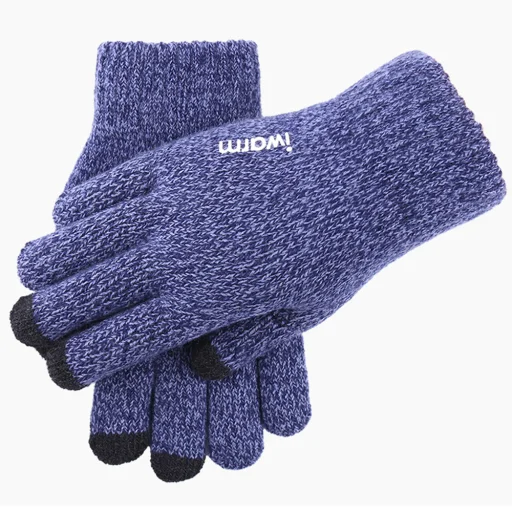 iWarm - Érintőképernyős Kesztyűk (ST0018) - Prémium Gyapjú, csúszásmentes részletekkel, 23 cm-es méret - Kék - 3