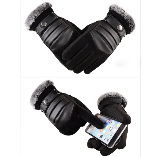 Érintőképernyős kesztyű (OG101) - Techsuit - PU, Puha és Meleg, Egy méret - Szürke - 3