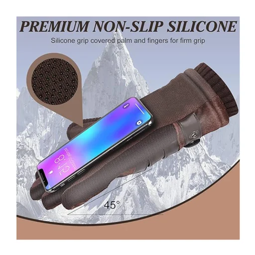 Érintőképernyős kesztyű Techsuit - PU, puha és meleg, egyméretes - Barna - 4