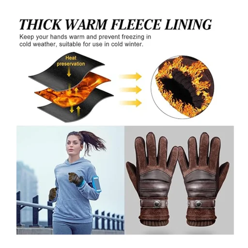 Érintőképernyős kesztyű Techsuit - PU, puha és meleg, egyméretes - Barna - 5