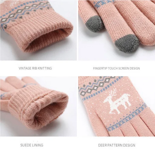 Touchscreen Gloves Raindeer (ST0002) - Gyapjú - Pink Techsuit kesztyű - 4