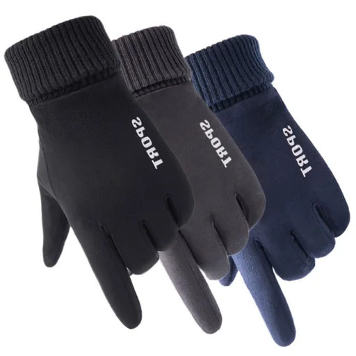 Érintőképernyős Kesztyű Techsuit - Velúr (ST0010) - PU Bőr, Plüss Belső - Fekete - 4