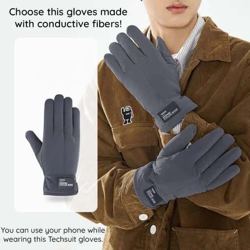Síeléshez Techsuit Érintőképernyős Kesztyű (OG103) - Szuper Meleg, Divatos, Egy méret - Bézs - 4