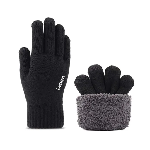Iwarm Kesztyűk (ST0018) - Premium Gyapjú, Csúszásmentes Részletekkel, Méret 21cm - Fekete - 1