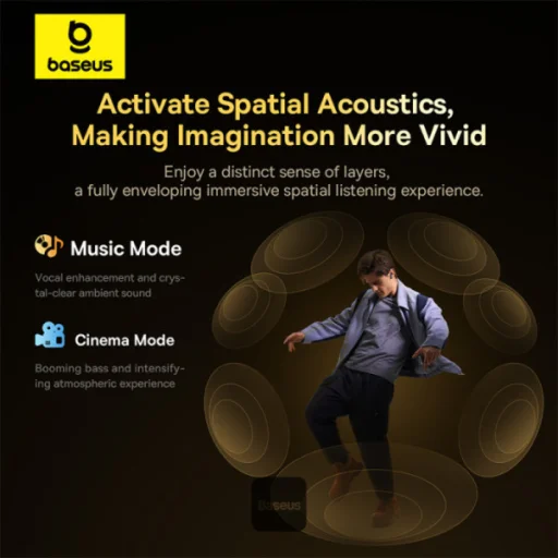 Baseus - Vezeték nélküli fülhallgatók M2s Ultra (A00074101123-00) - Igazán vezeték nélküli, Bluetooth 5.4, 4-mikrofon zajcsökkentés, intelligens kijelző - Fekete - 8