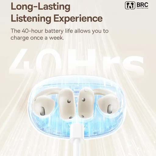 Baseus - Vezeték nélküli fülhallgató Bowie MC1 (A00083501226-00) - Nyitott Fülcsipesz Kialakítás, BT V5.4, IP57 Vízálló, 600mAh - Fehér - 11