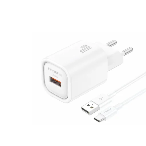 FONENG fali töltő EU68 18W 1xUSB QC3.0 + USB-C kábel Fehér - 3