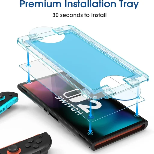 Nintendo Switch 2 Átlátszó Techsuit (2 pack) Premium Tempered Glass SwitchAura applikátorral (NS1), 9H Ellenálló - 4